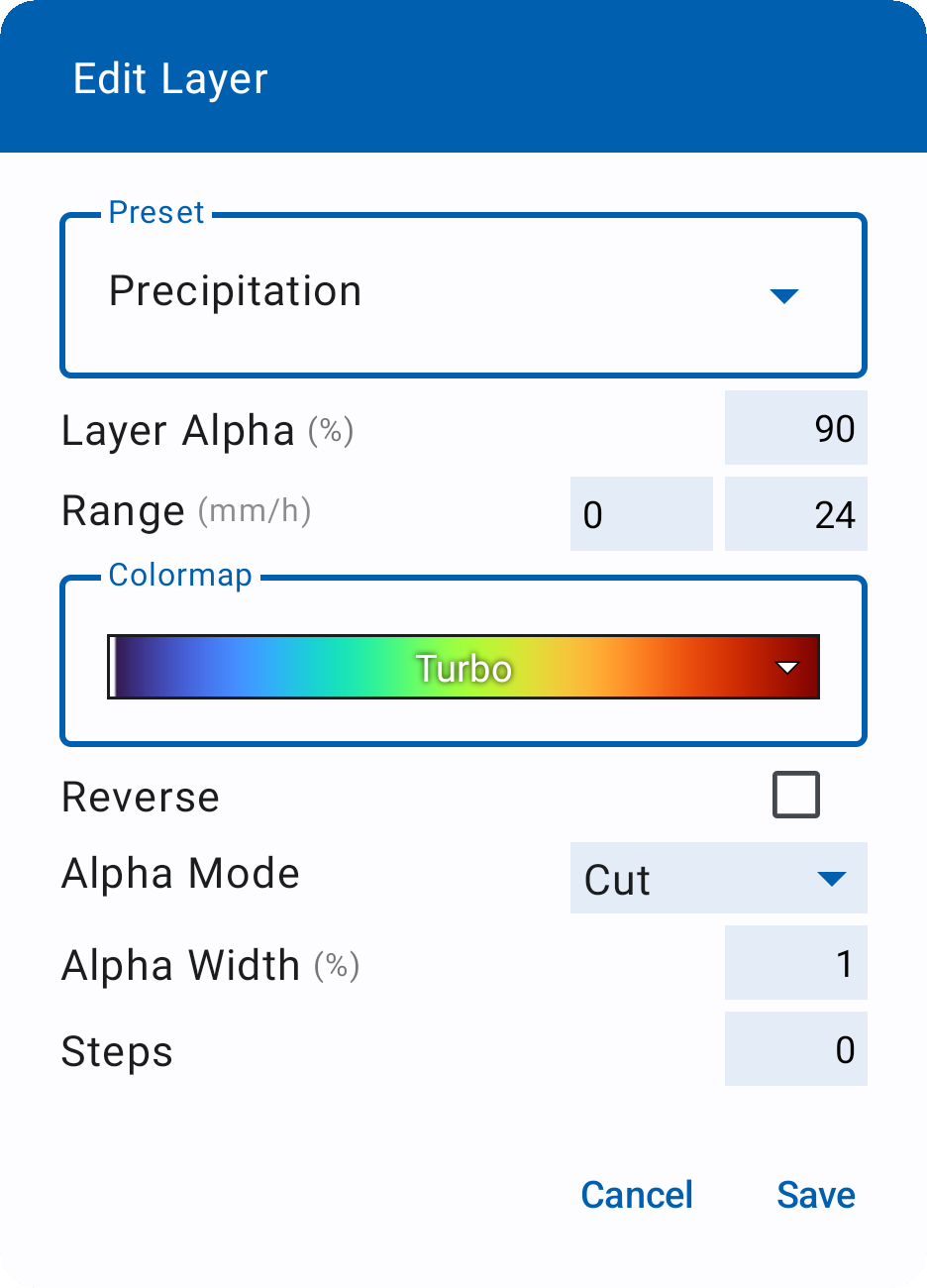 Edit map layer and spectrums